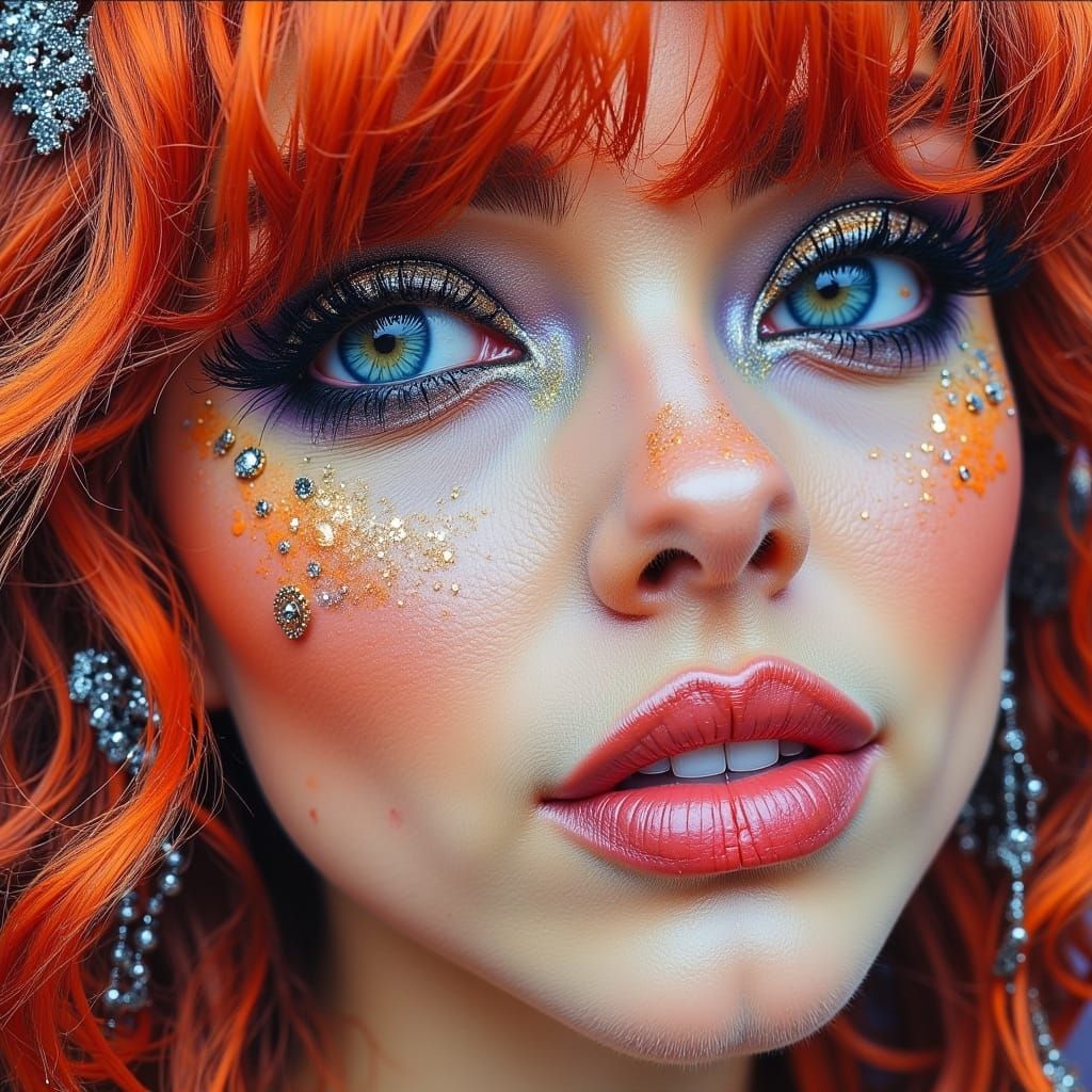 Smiling Redhead Portrait with Unique Eyes in Gouache Style