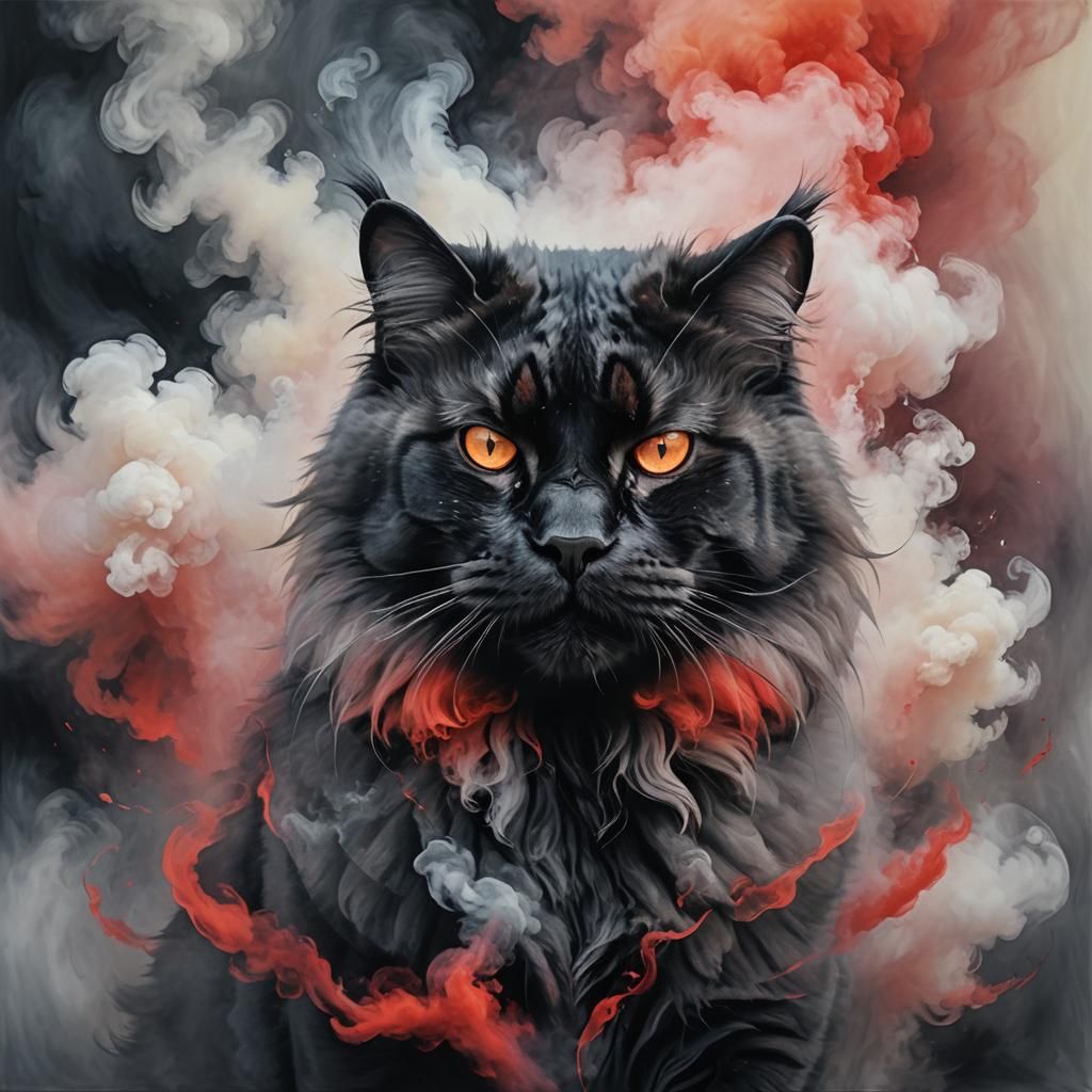 Majestic Cat Portrait in Smoky, Hyper-Realistic Art