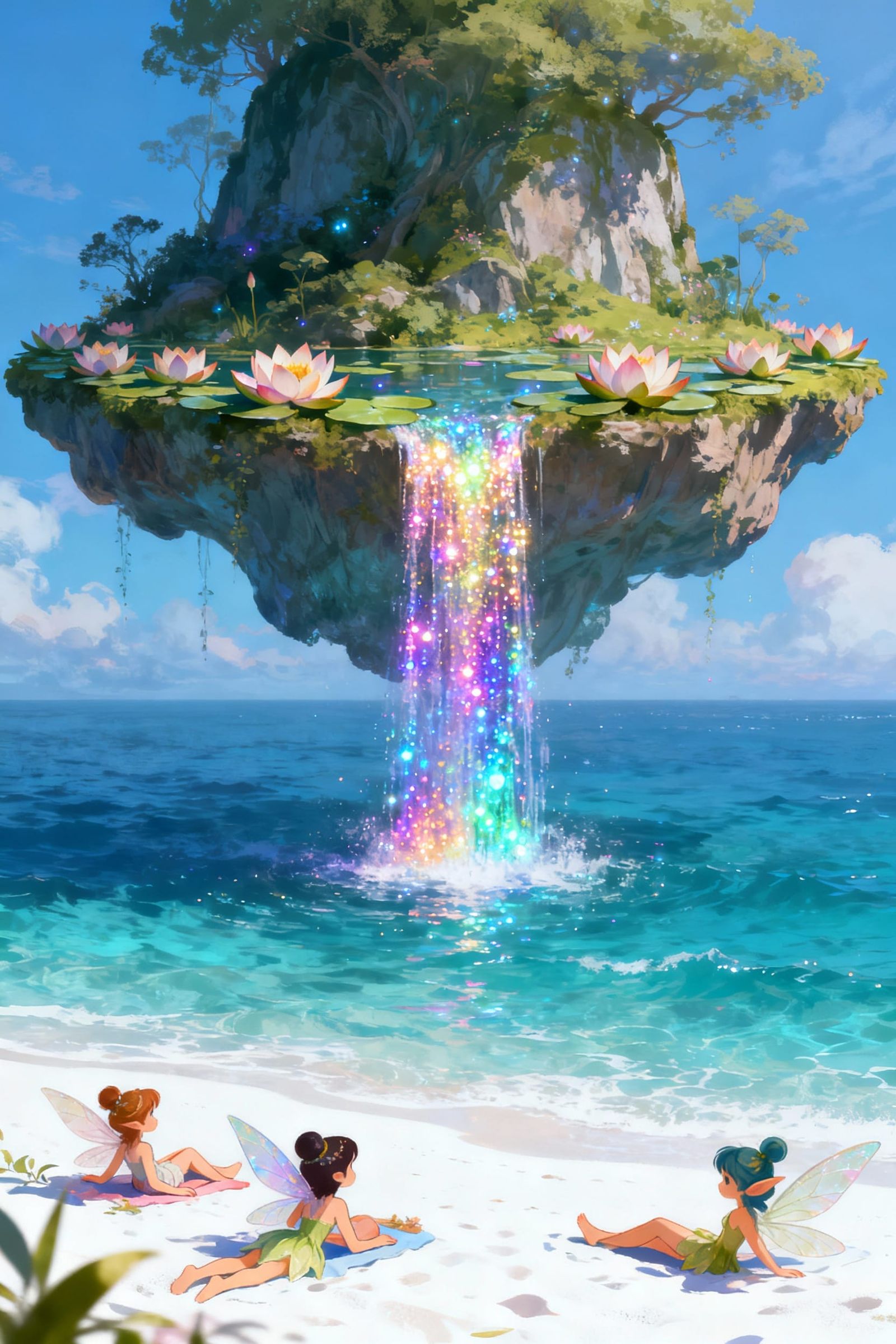 Pixie Island Paradise with Colorful Waterfall