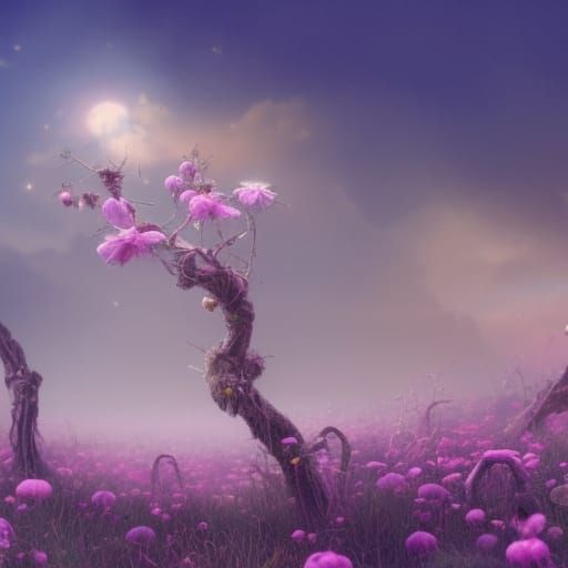 Detailed Field of Bayberry and Bleeding Heart Flowers