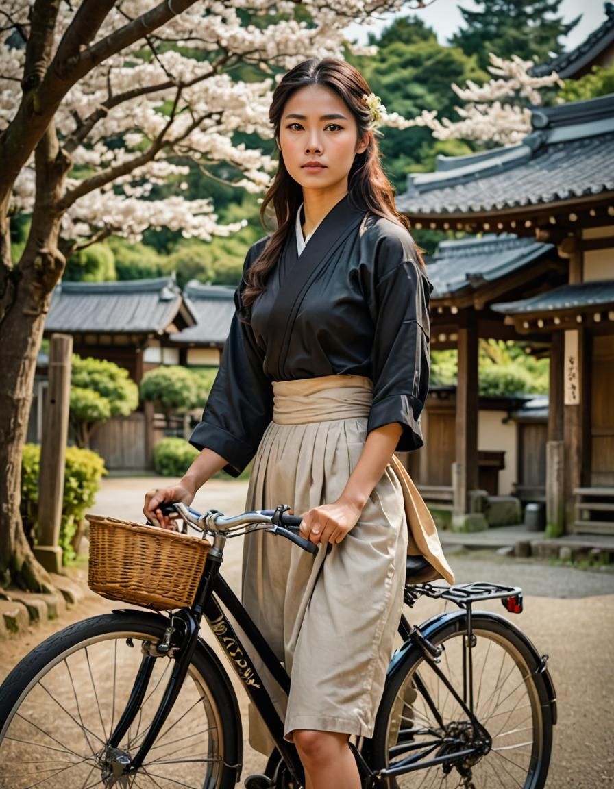 Japanese Countryside Scene with Cyclist in 16K