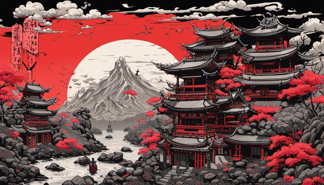 Japanese Dark Fantasy Bushido Concept Art Landscape