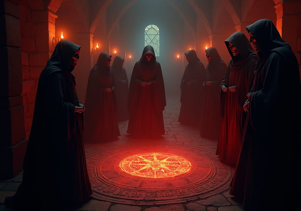 Mystical Dungeon Ritual with Ghostly Figures