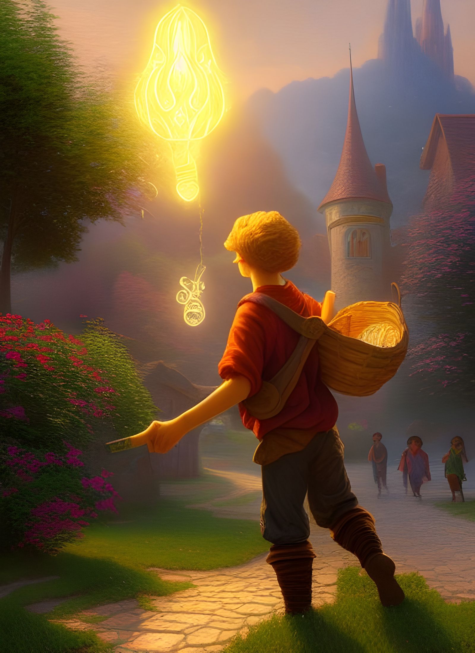 Boy Steals Magic Bottles in Art Nouveau Style