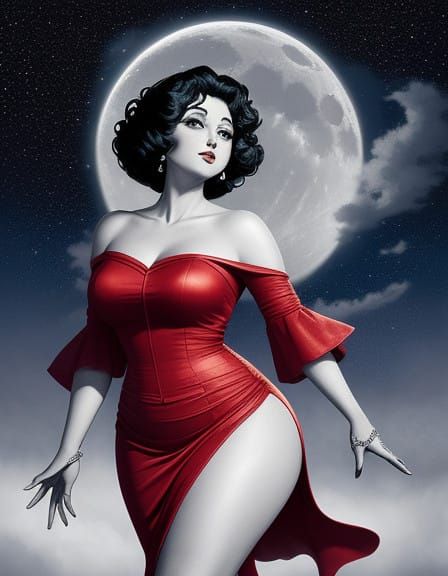Betty Boop. Dress blowing with a light wind. HDR. Illustration Masterclass Luis Royo. An exact replica of the Luis Royo ...