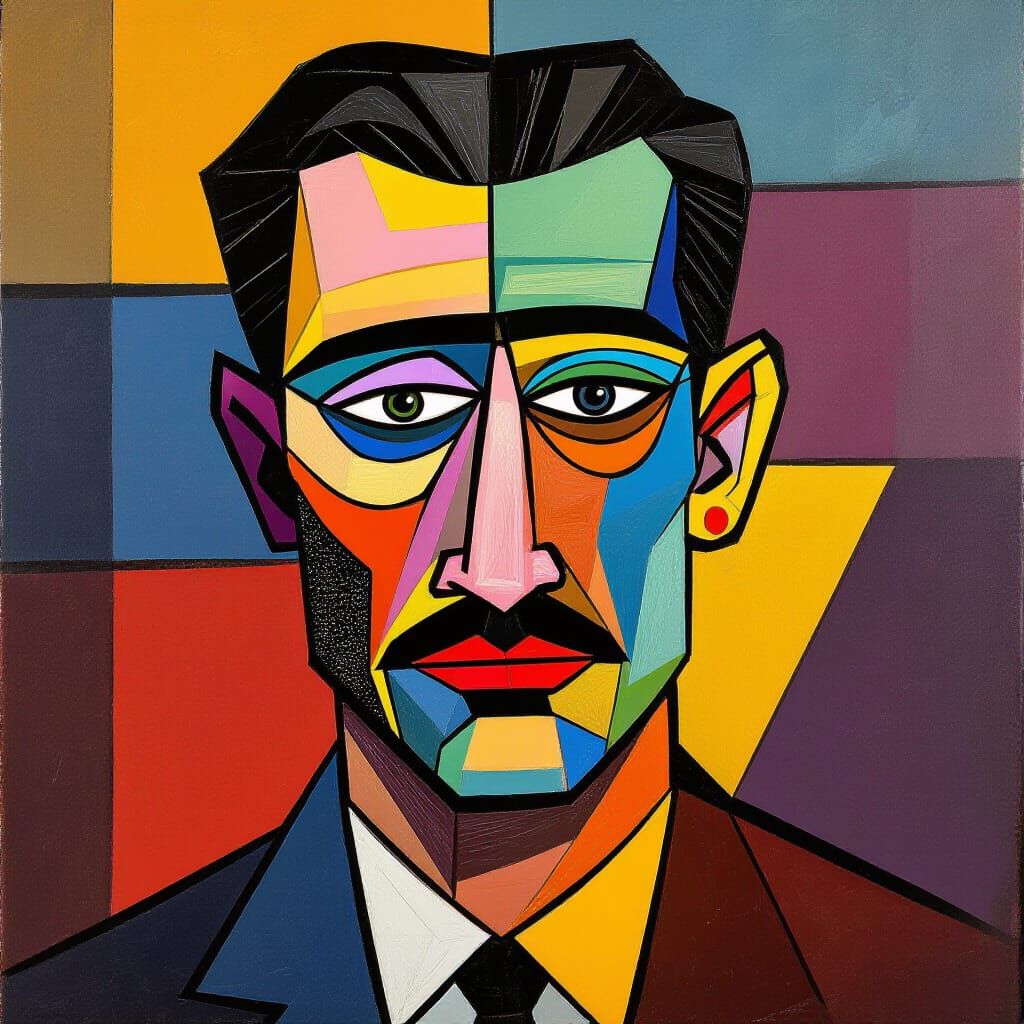 Abstract Cubist Pepe with Geometric Shapes