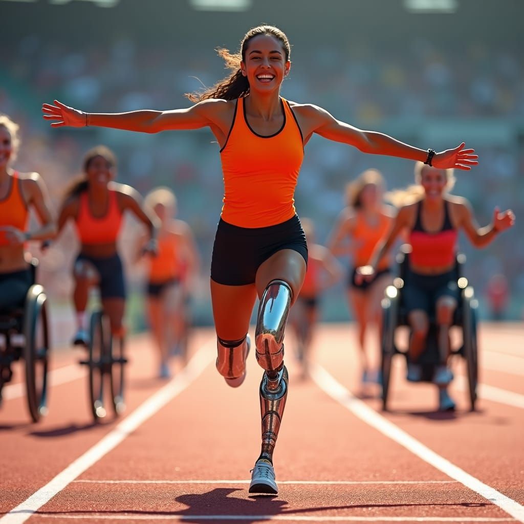 Victorious Paralympic Athlete in Futuristic Matte Painting