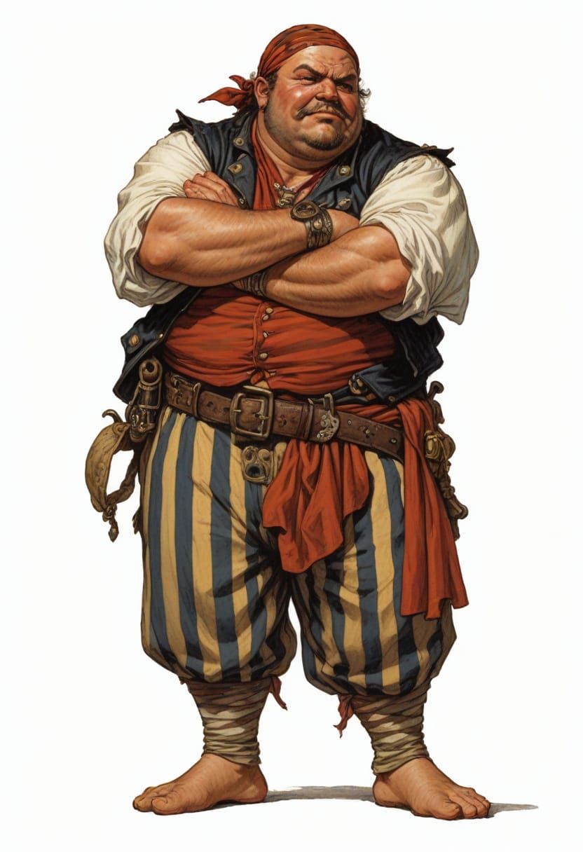 Swashbuckling Pirate in Striped Pants, Early 18th Century St...