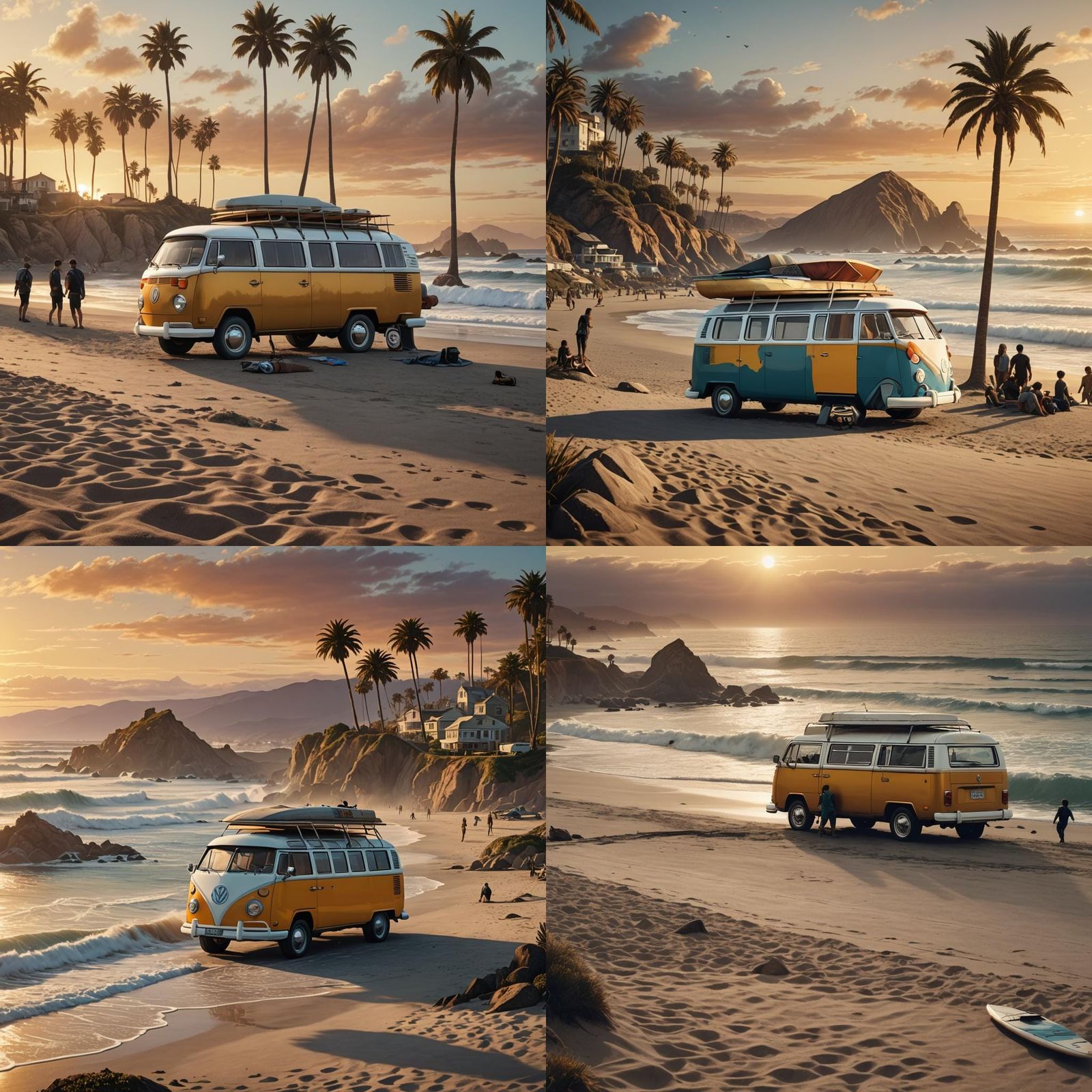 California Beach Sunset with VW Camper Van