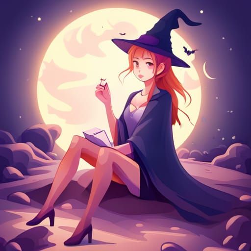 Cartoon Cat in Witch Hat Illustration