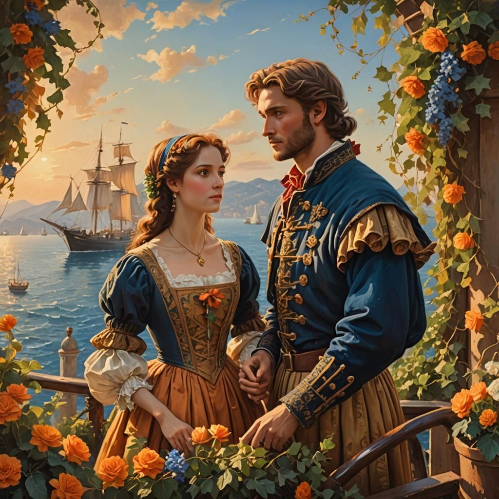 Italian Renaissance Couple Sailing Away from Italy