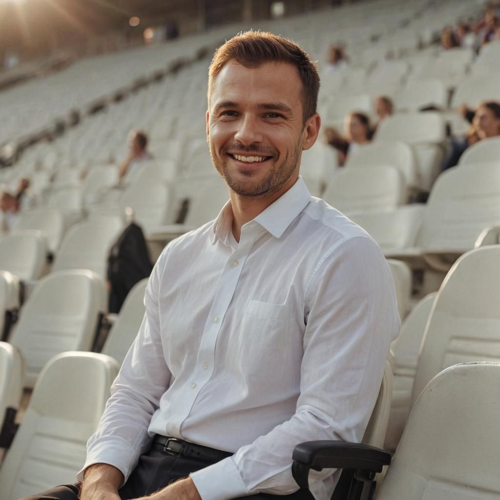 Slavic Man Portrait in Stadium with Cinematic Lighting