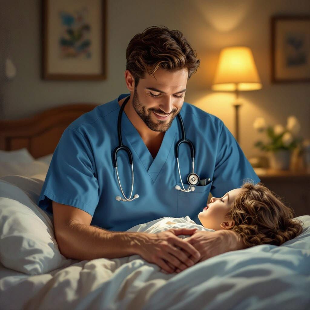 Caring Nurse in Home Setting: Rockwell Style