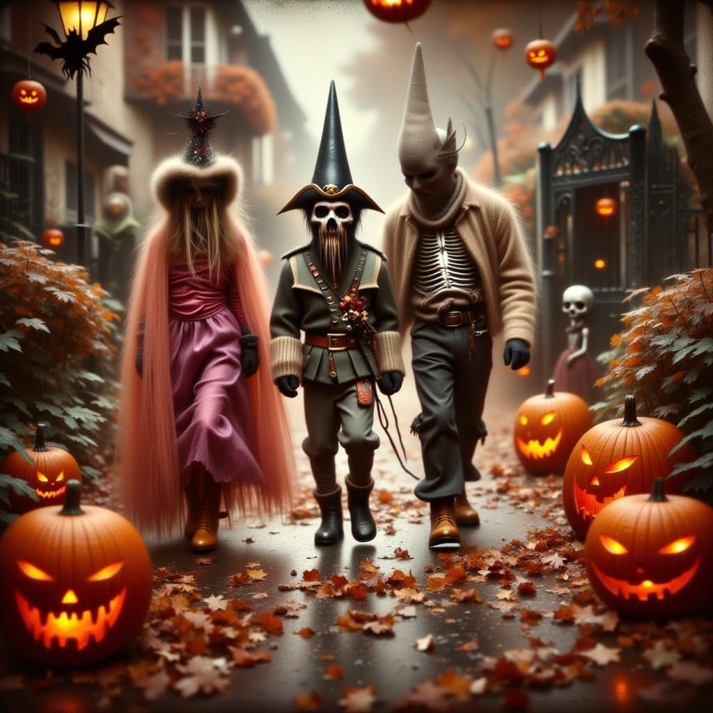 Children in Costumes Trick or Treating for Candy