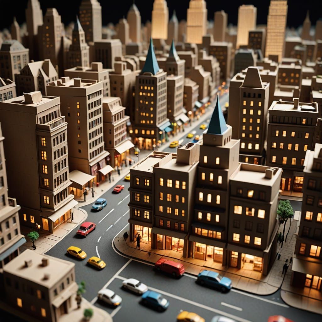 Miniature Paper Cityscape in Hyper-Realistic Macro Photo