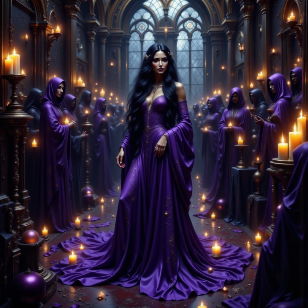 Regal Elven Queen in Gothic Throne Room