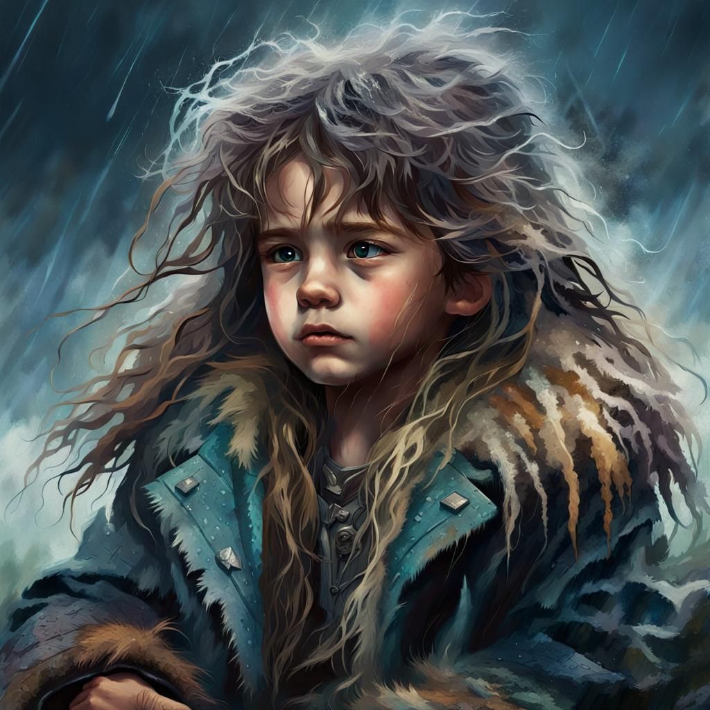 Child and Magical Animal in Stormy Fantasy Art