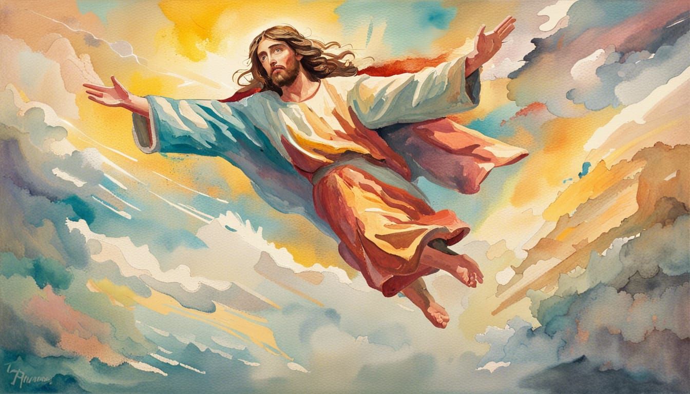 Jesus Ascending in Gouache Impressionist Style