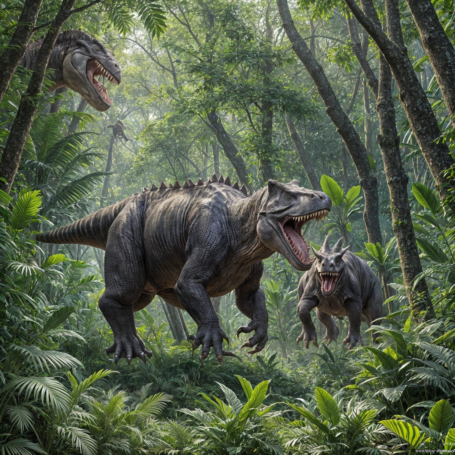 Hyperrealistic Tyrannosaurus Attack on Triceratops