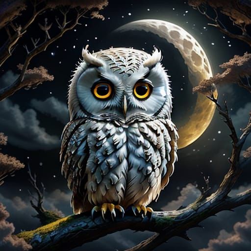 Wise Owl Perched on Ancient Branch in Moody Forest