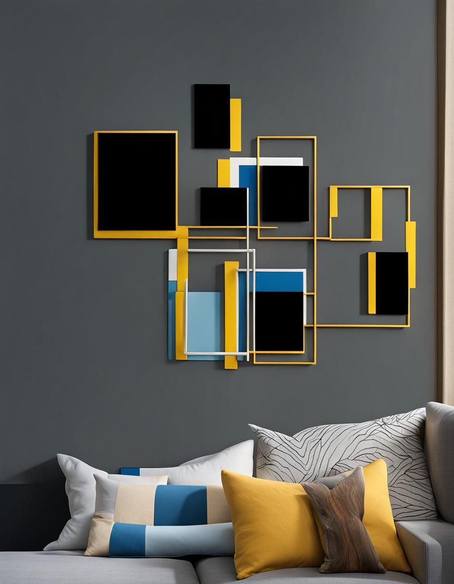 Abstract Squares on Blue: Minimalist Wall Art