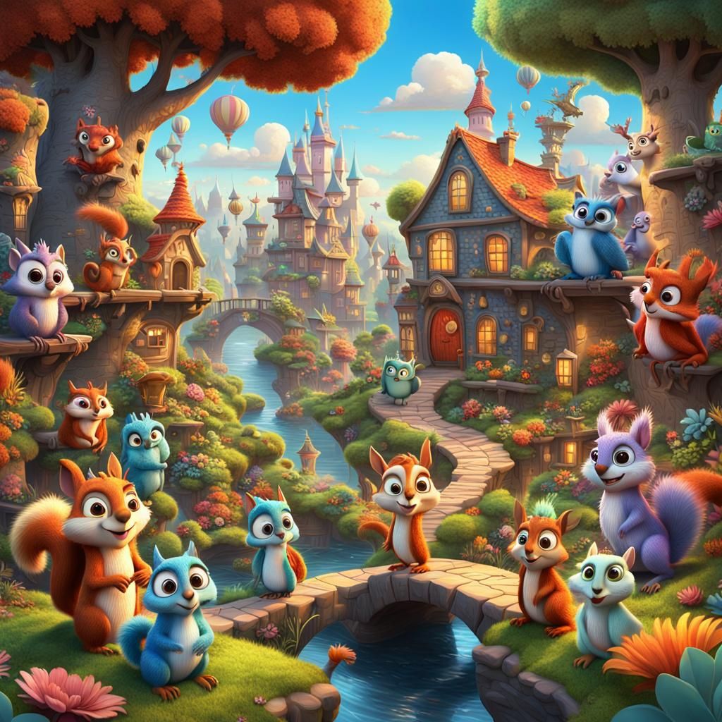whimsical wonderland filled with colorful objects and creatures. The scene is alive with the energy of googly-eyed wonde...