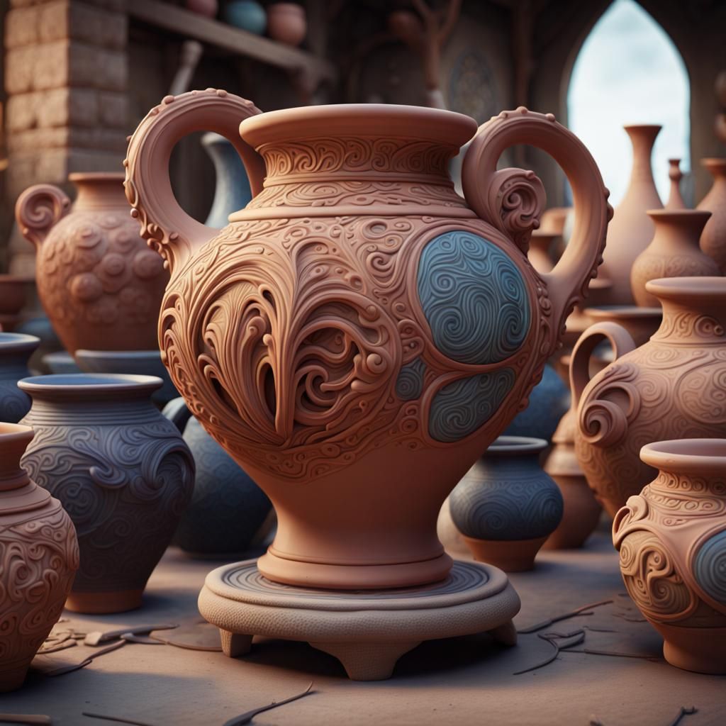 Eccentric Clay Pottery: Detailed Matte Painting