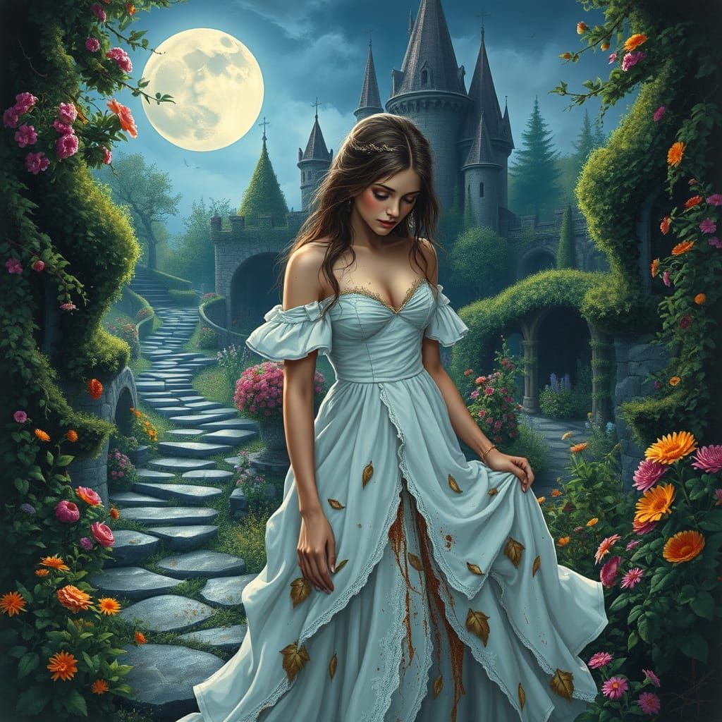 Fairy Tale Castle Gardens in Whispers of Moonlit Splendor