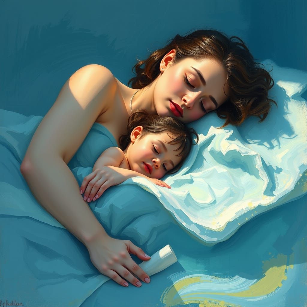 Child Sleeping Under Mother's Gaze: Impressionistic Dreamsca...