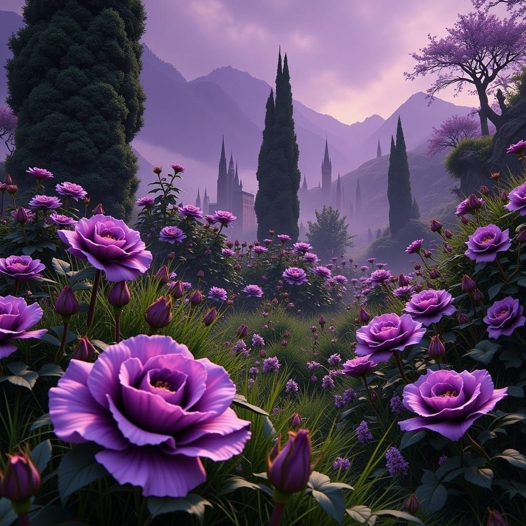 Ethereal English Garden Blooms in Vibrant Purple