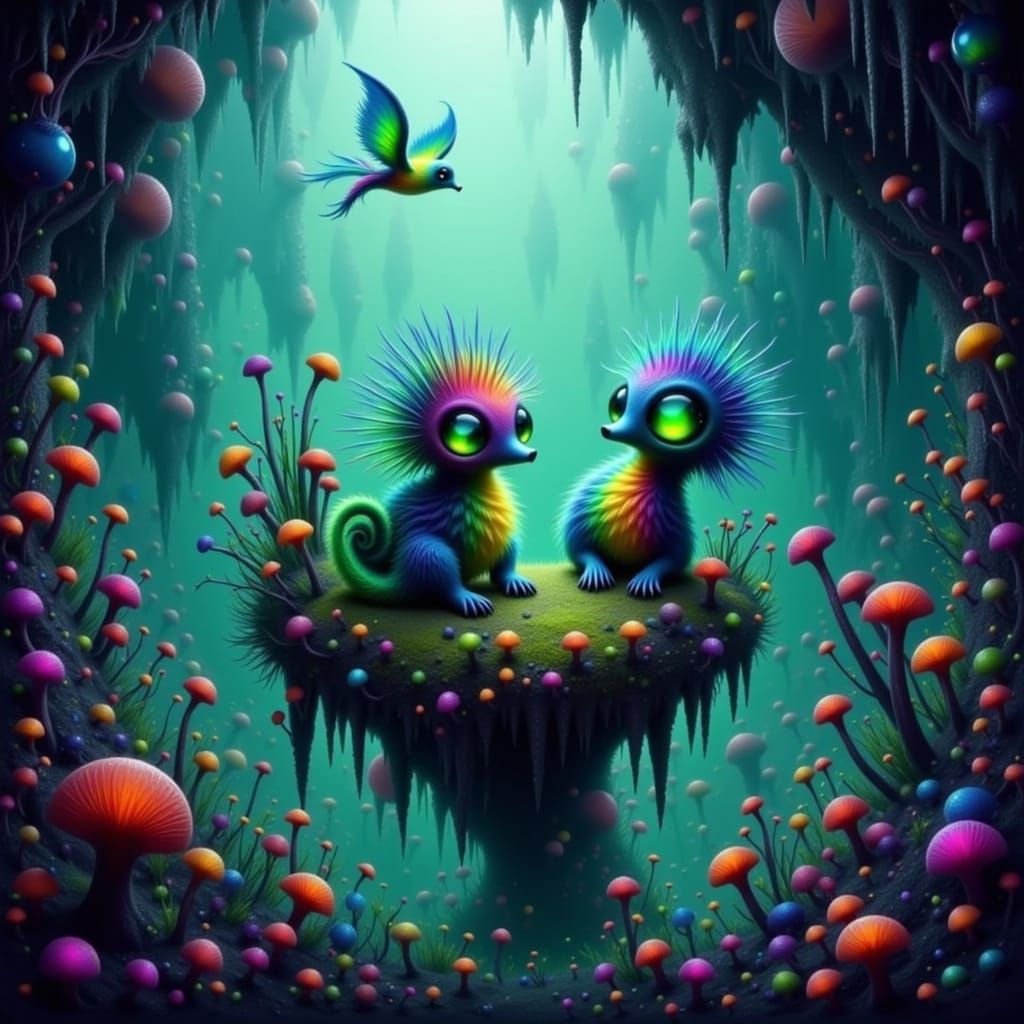 Whimsical Creatures in Vibrant Digital Painting
