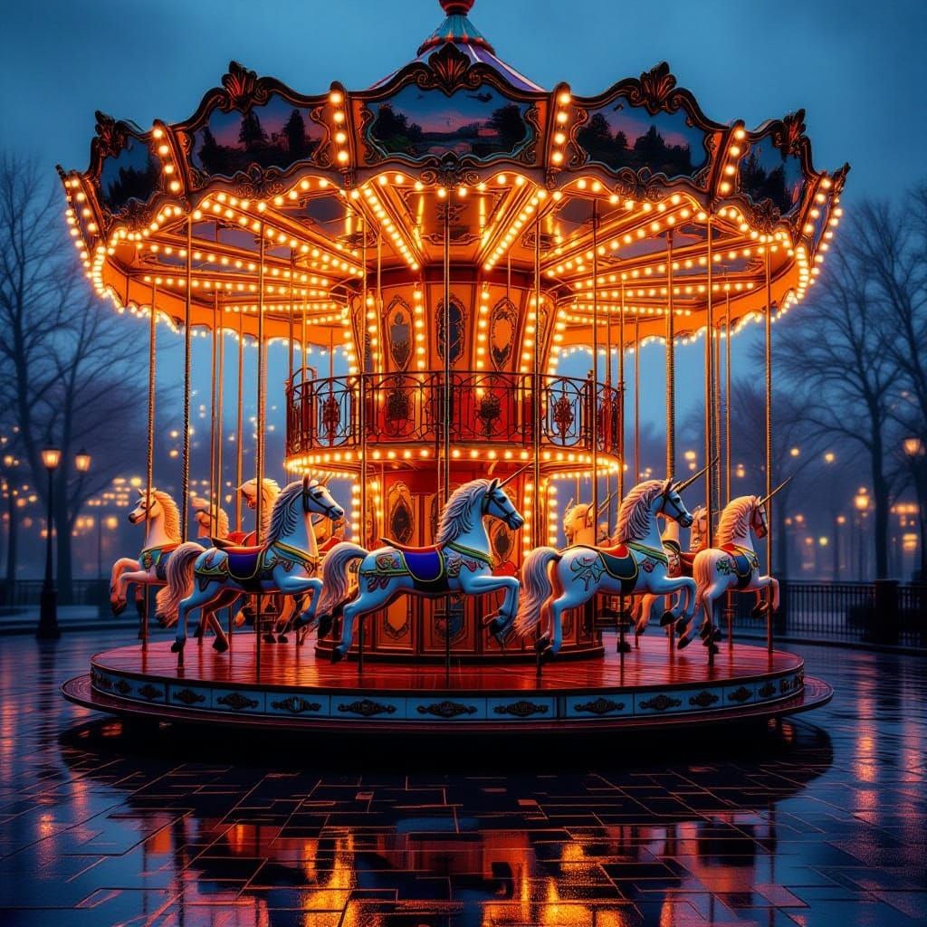 Magical Vintage Carousel at Twilight Digital Painting