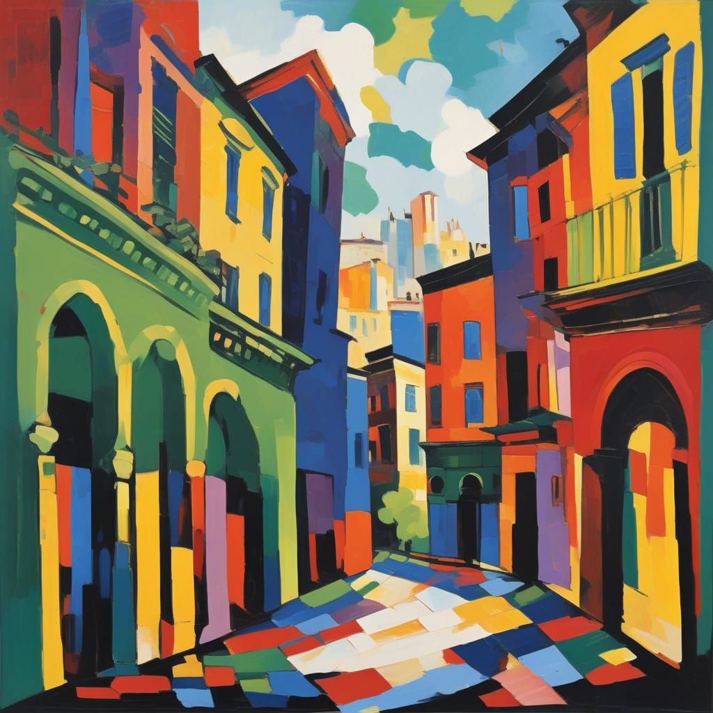 Bustling Cityscape in Vibrant Fauvist Style