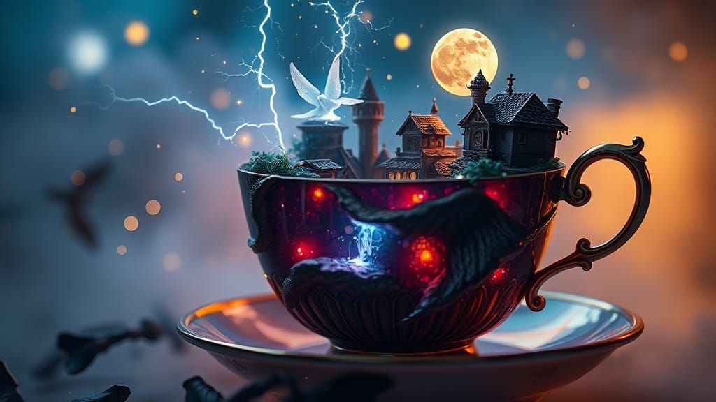 Magic Teacup: Miniature Fantasy World with Stars