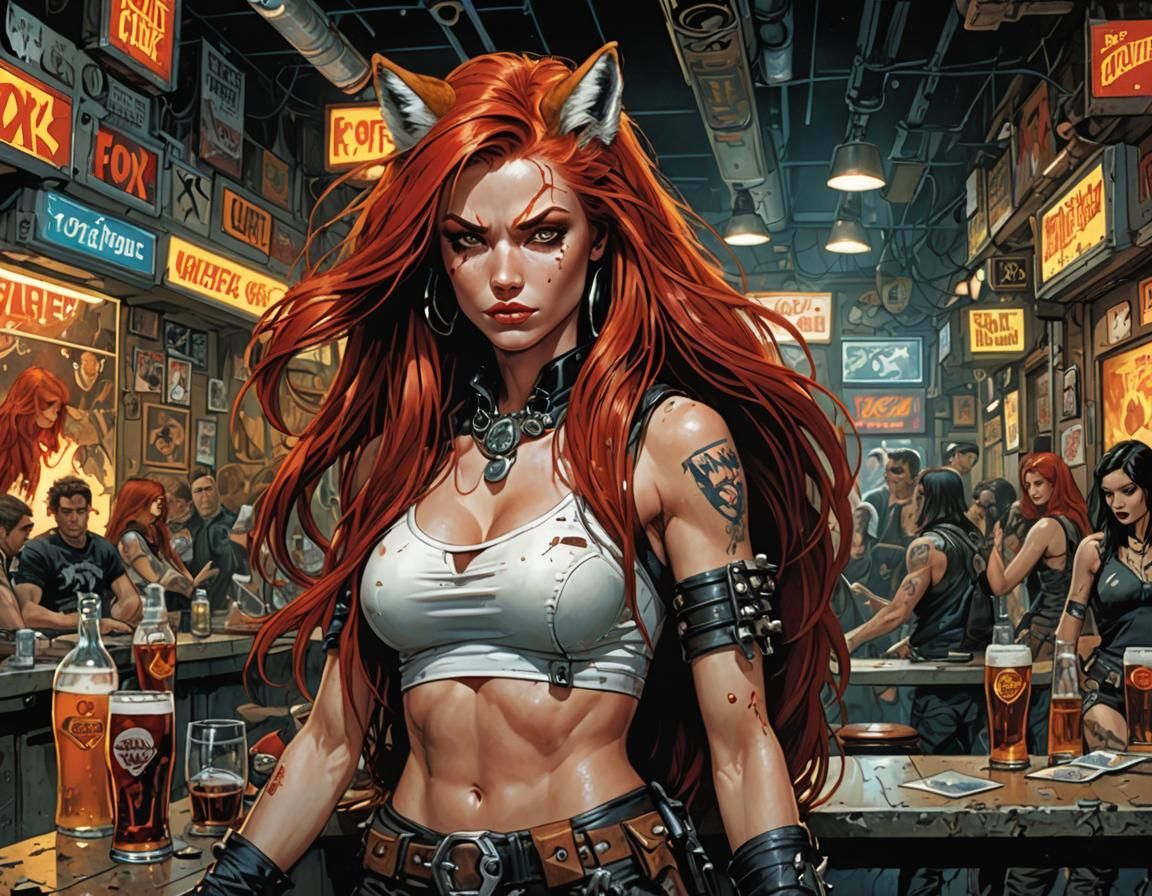 Fox Woman in Gothique Punk Cyberpunk Style