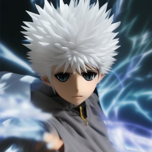 Killua Zoldyck Electric Battle Pose in Anime Style