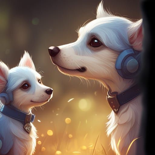 Adorable Blue Heeler Dog and Puppy in Watercolor Style
