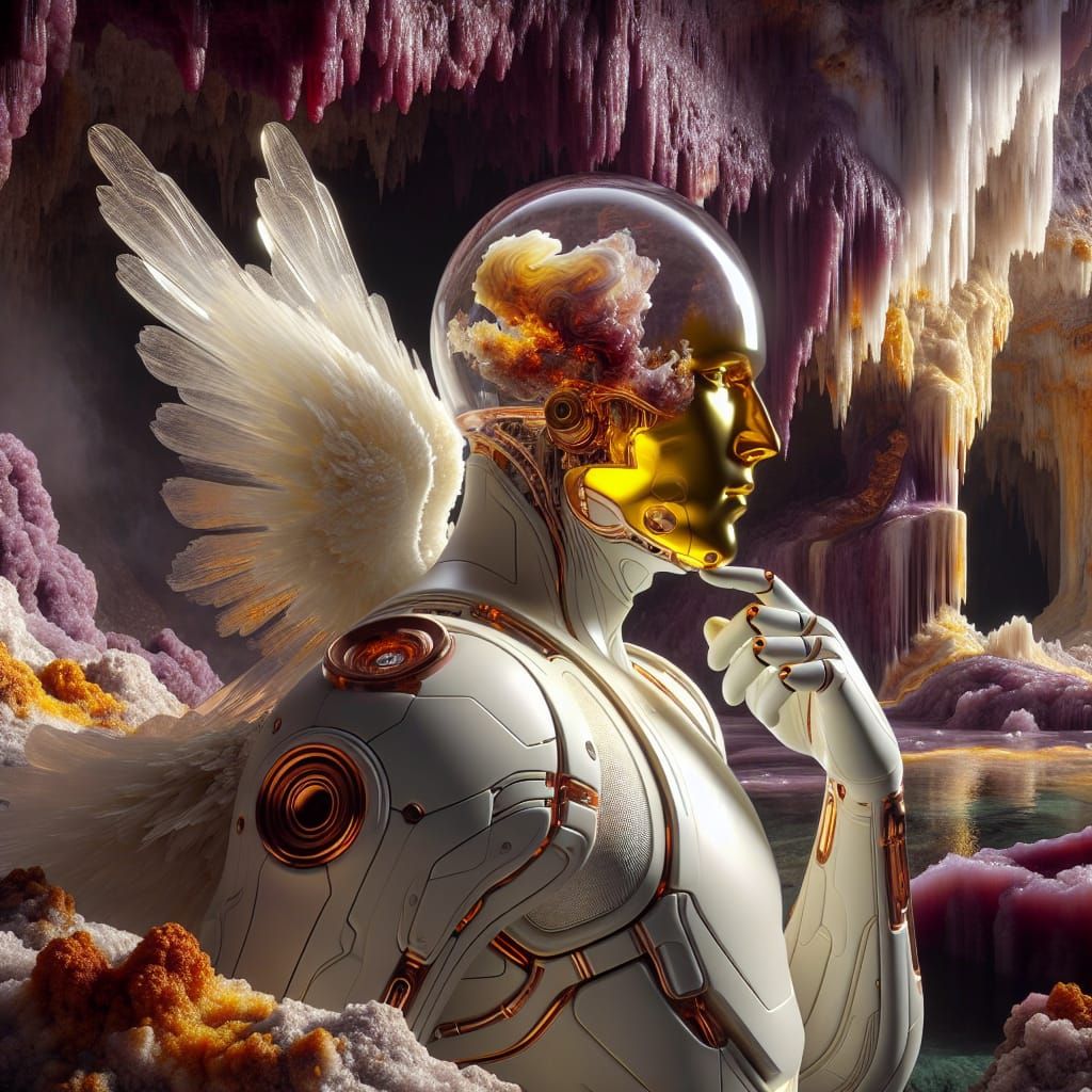 Surreal Cyborg with Murano Glass Head in Titanium Suit