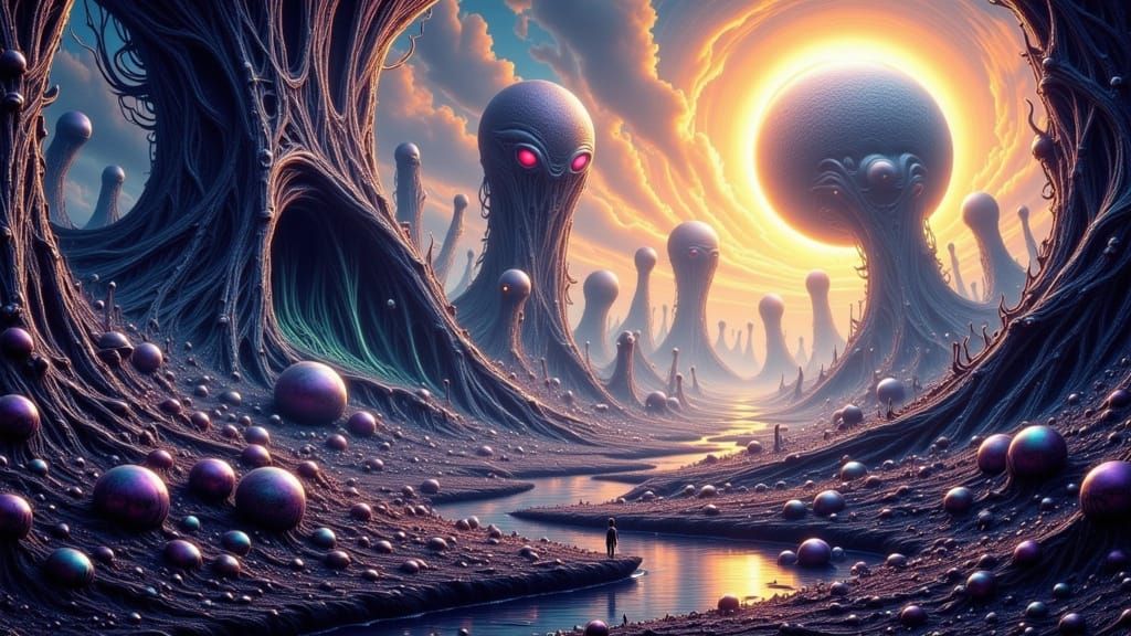 Hostile Alien World with Predatory Insects and Purple Trees