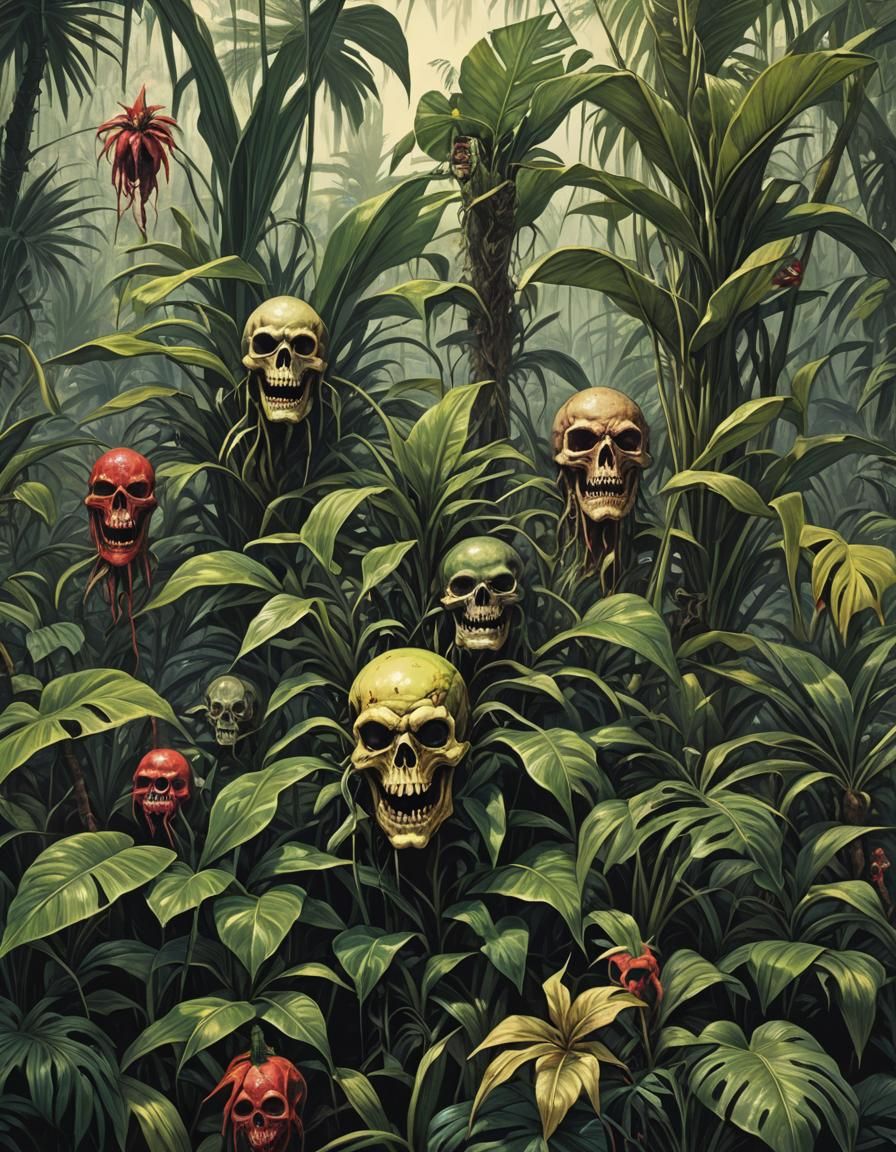 Sinister Tropical Poison Plants in Dark Fantasy Style