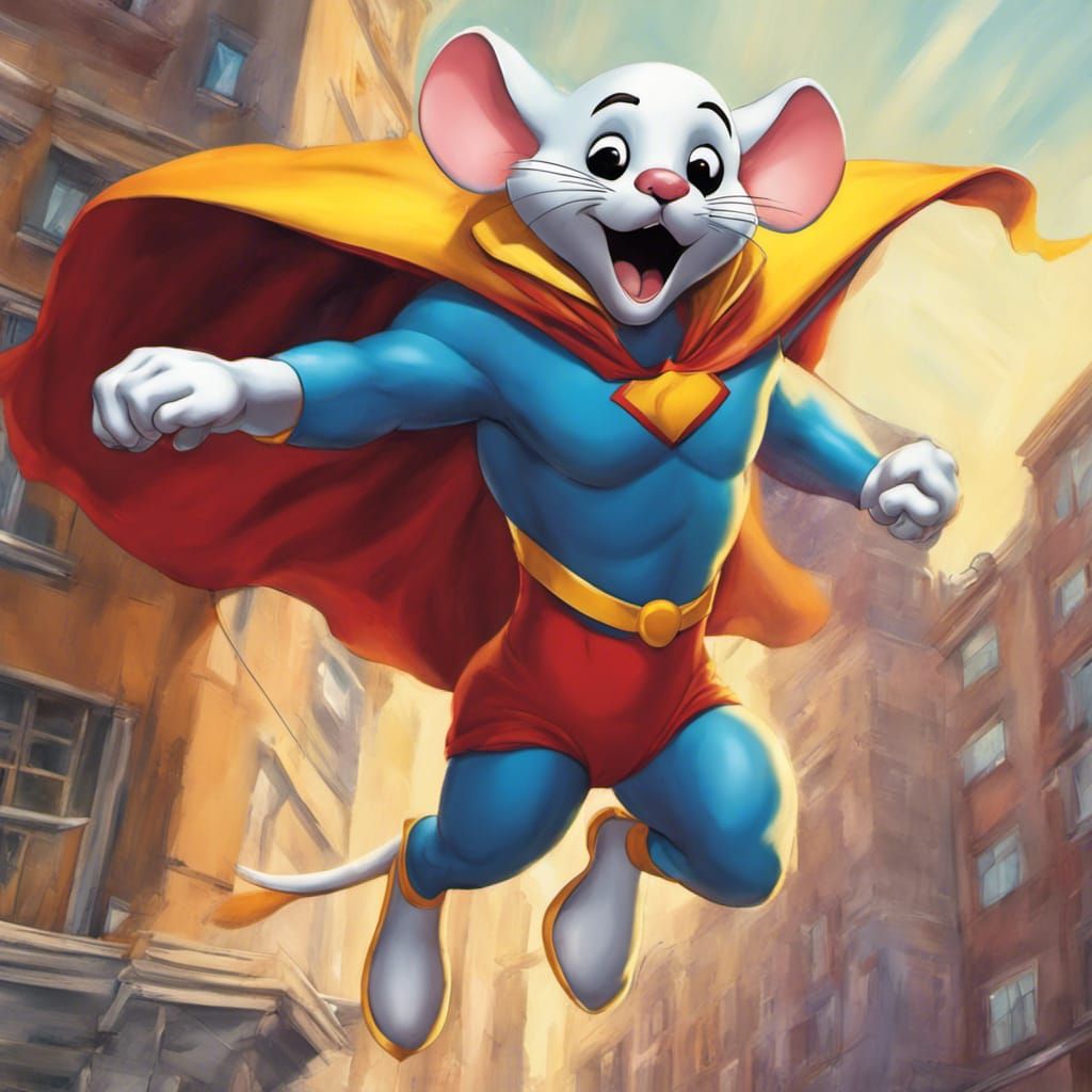 Hyperrealistic Mighty Mouse Running Up Building