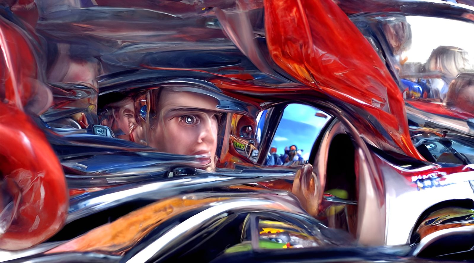 NASCAR Race Car View as Hyper-Realistic Oil Painting