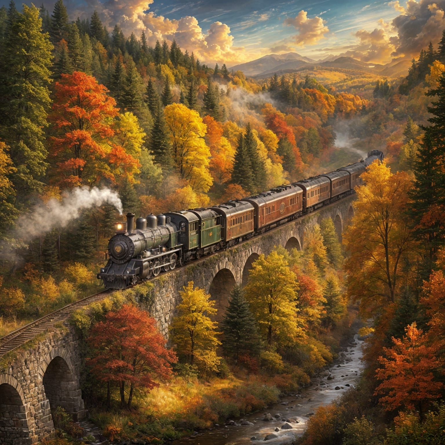Autumn Steam Train Through Fantasy Meadow