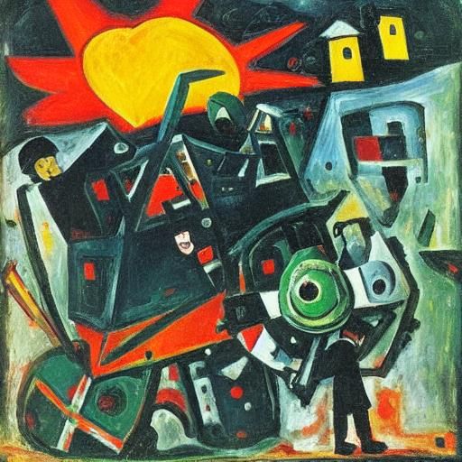 Bolshevik on Armored Car, Miro and Soutine Style