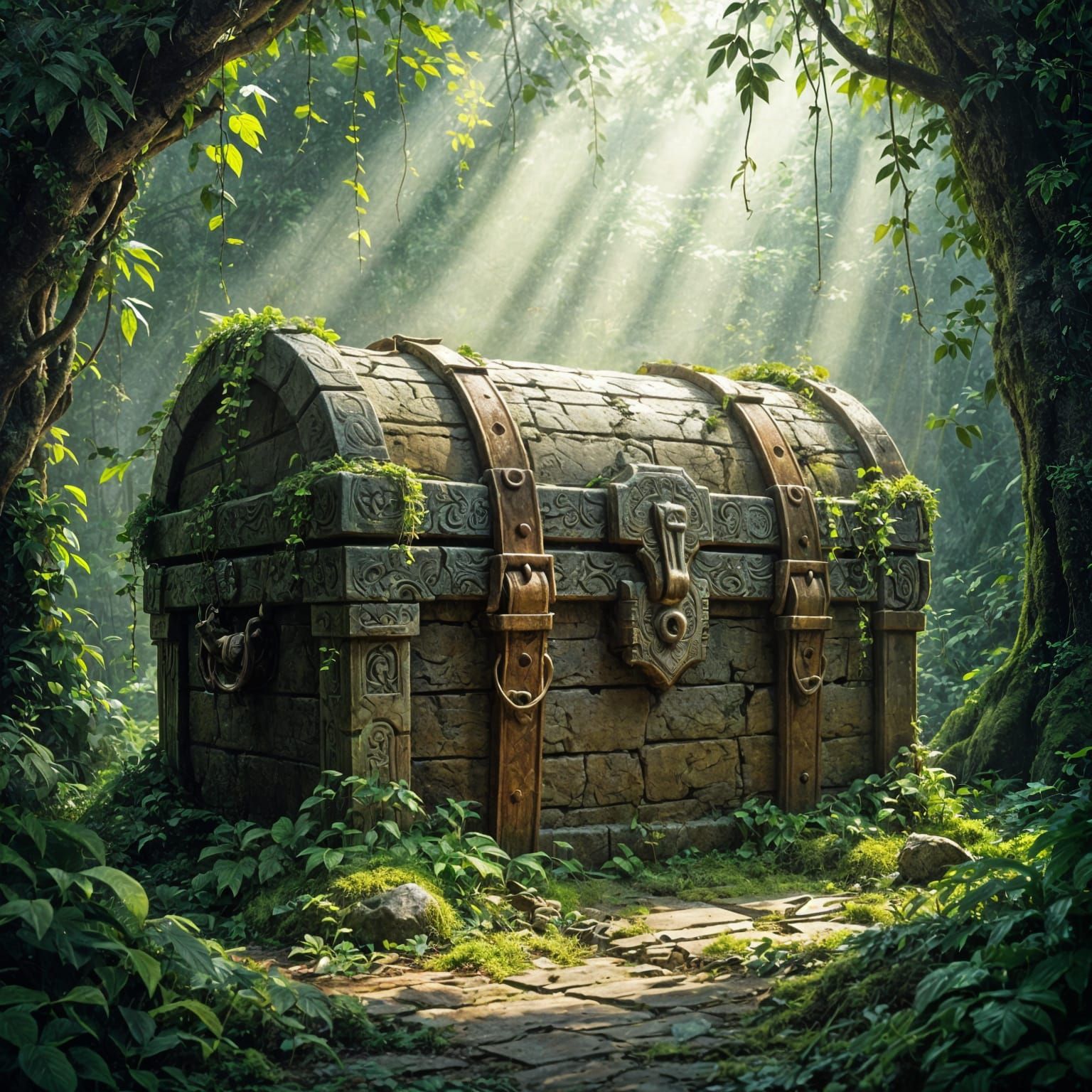 Ancient Stone Chest in Jungle Temple