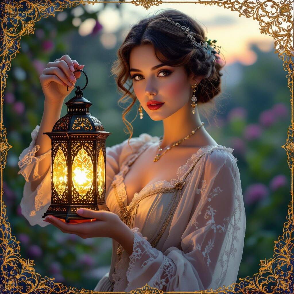 A vintage-style portrait of a beautiful woman with timeless ...