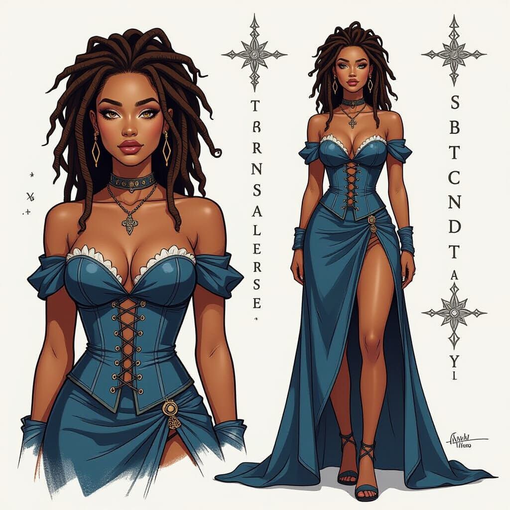 Dark Fantasy Character Sheet: Beautiful Woman in Blue