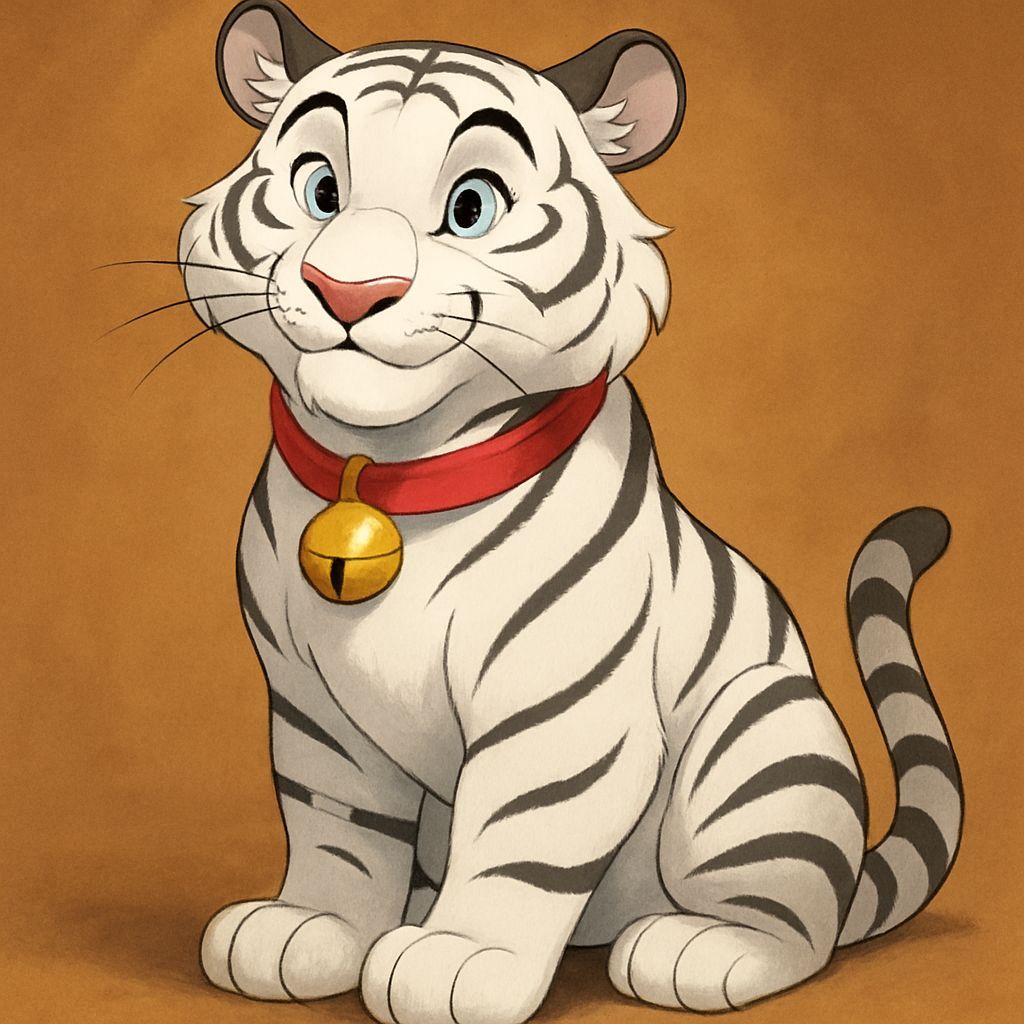 White Tiger with Red Collar in Disney Style