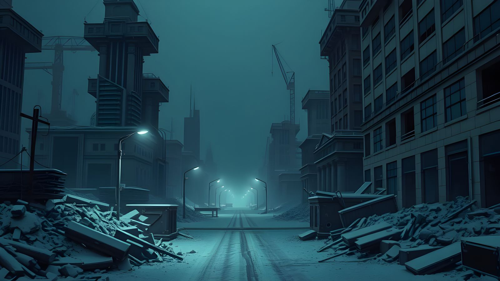 Dystopian Mega City on a Winter Night