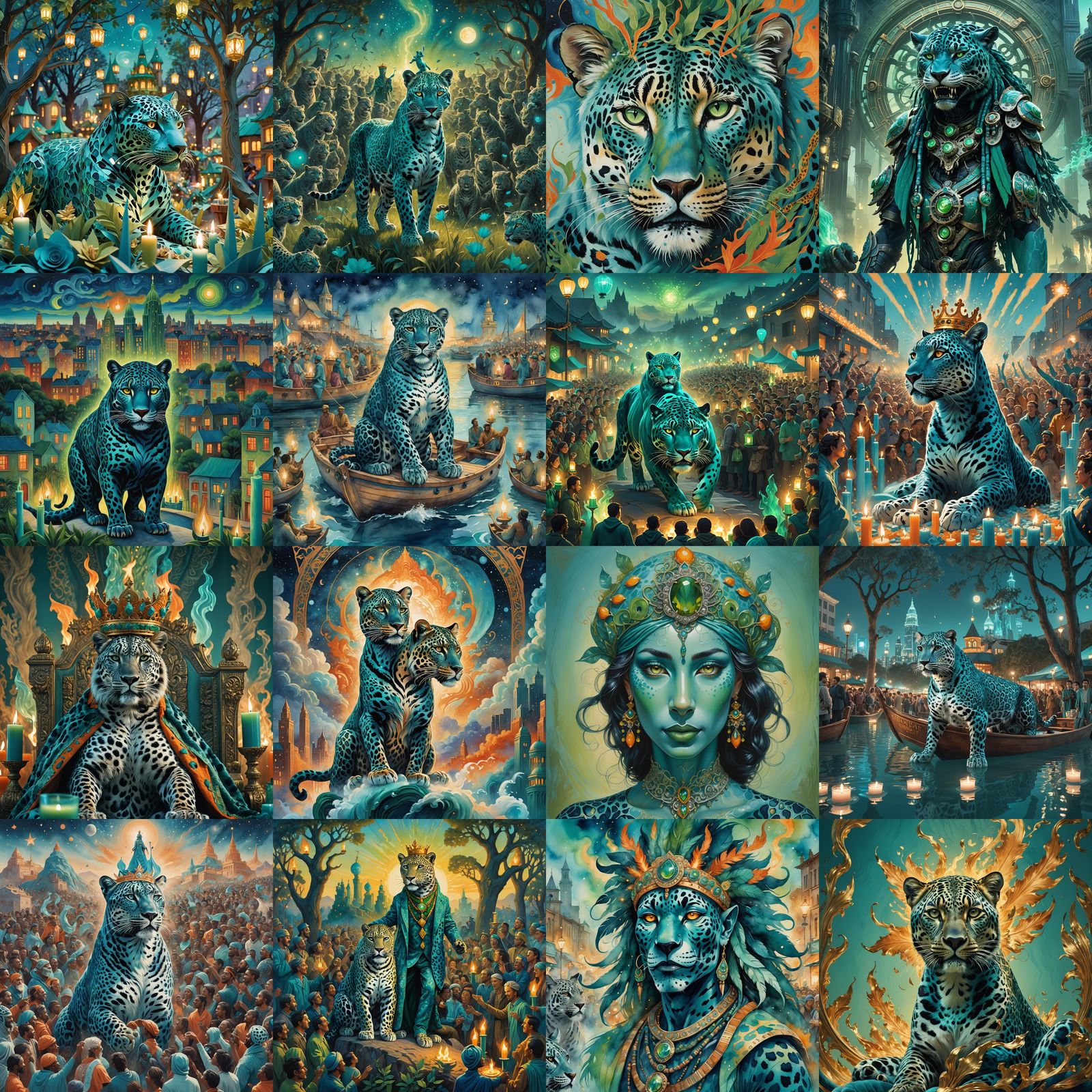 Vibrant Freedom Tree Scene with Blue Leopard